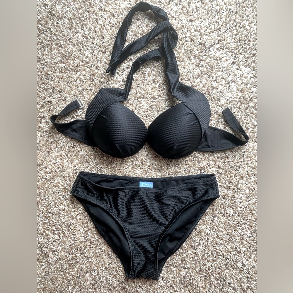 Zoke Push Up black Bikini set Swimwear high waist size US XS 2pc